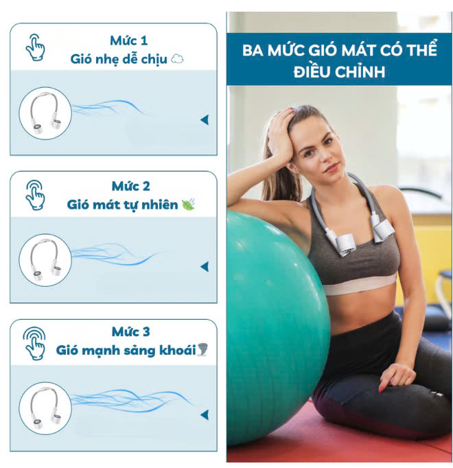 Quạt Đeo Cổ . Tích Điện, Tuabin 7 Cánh 3 Tốc Độ, Ống Quạt Silicon Uốn Cong 360° (Note màu) - Ảnh 10