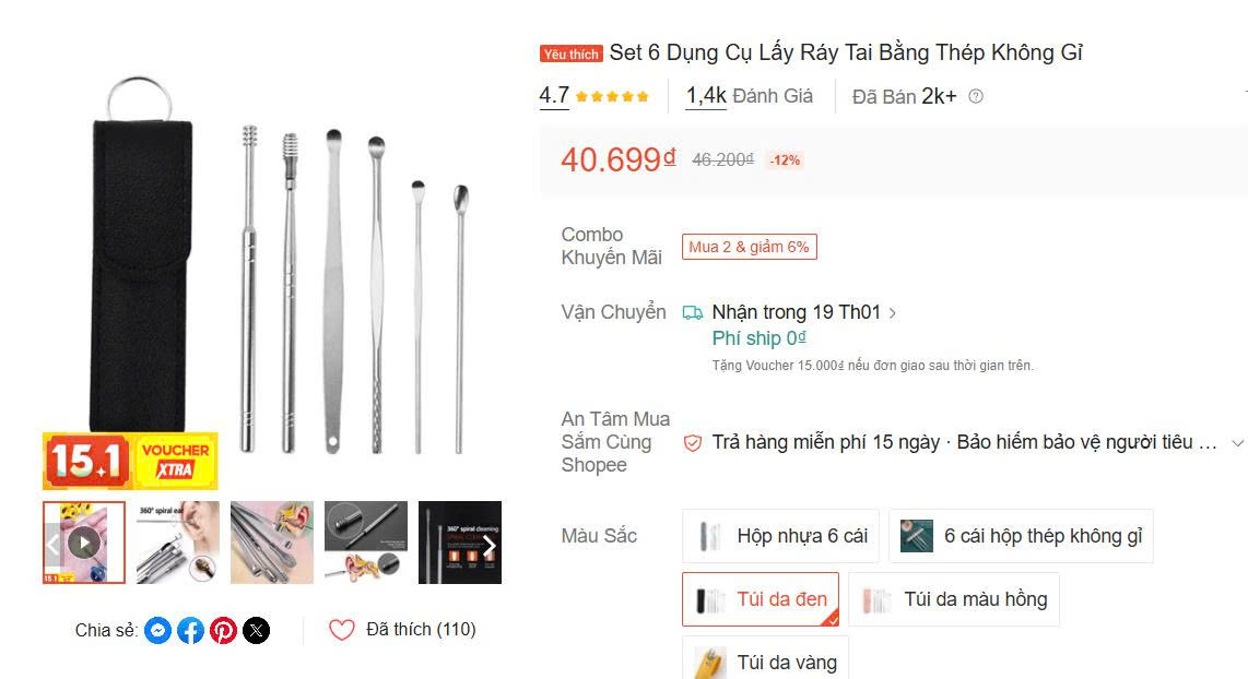 Set 6 Dụng Cụ Lấy Ráy Tai (Oder giao 22/01 - Tối đa 10set/đơn) - Ảnh 7