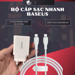Combo củ cáp sạc Baseus 20w kèm dây C to C 30w dài 2 mét