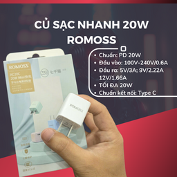 Củ sạc nhanh PD 20w chính hãng ROMOSS - Công nghệ GaN