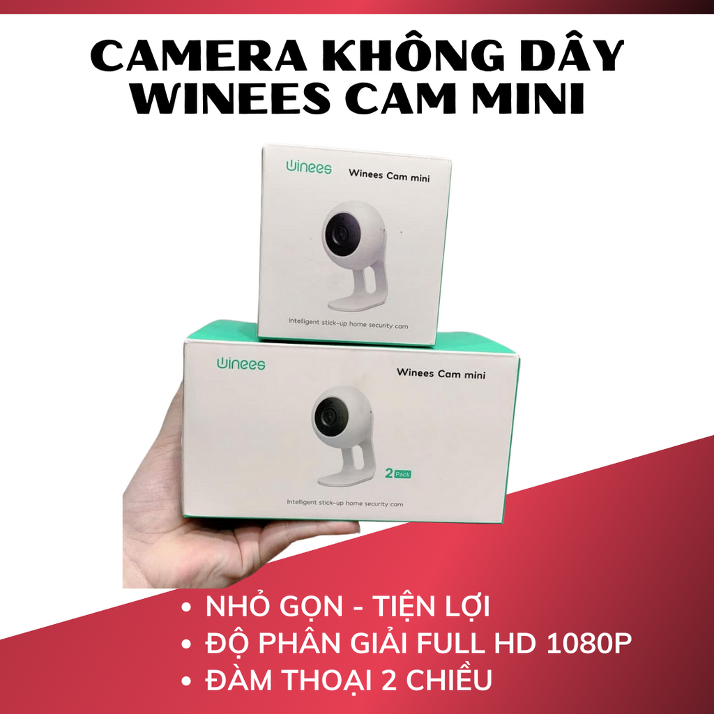 1 Hộp gồm 2 Camera ko dây Winees Cam Mini ( Mỹ ), 1080P, đàm thoại 2 chiều 