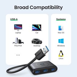 Hub USB 3.0 4 Cổng Ugreen CR113 , dây cáp dài 0,5m