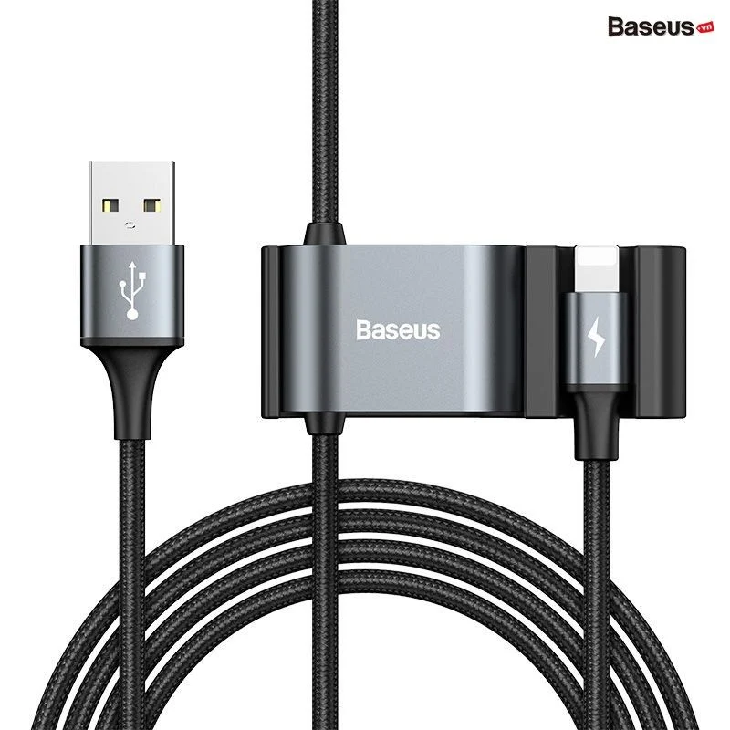 Cáp Lightning tích hợp cổng chia 2 USB - Baseus Black CALHZ-01 - Ảnh 4