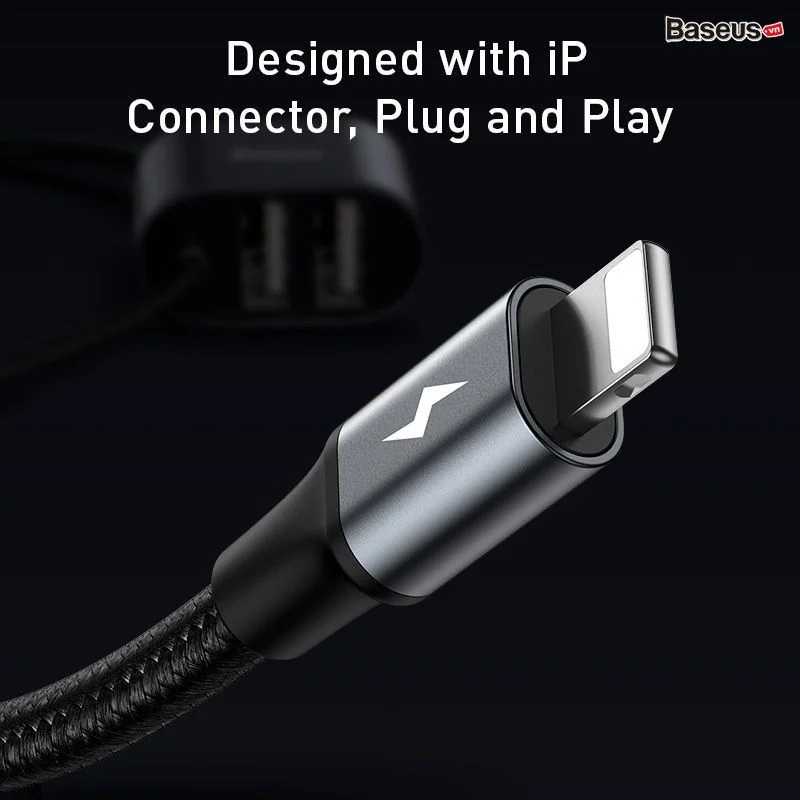 Cáp Lightning tích hợp cổng chia 2 USB - Baseus Black CALHZ-01 - Ảnh 6