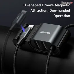 Cáp Lightning tích hợp cổng chia 2 USB - Baseus Black CALHZ-01