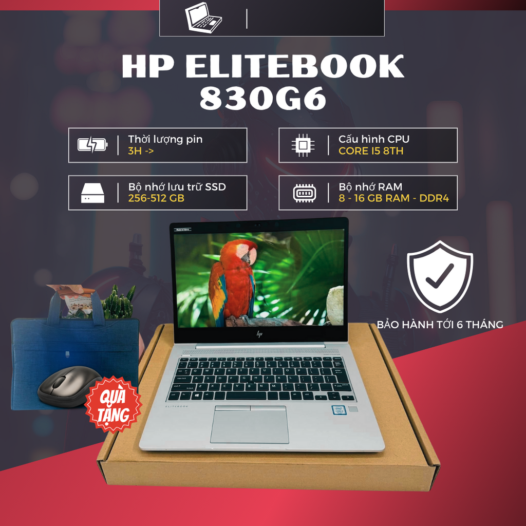 HP Elitebook 830g5, 6 i5 thế hệ 8, Ram 8gb, SSd 256g, Màn hình 13.3 inh Full HD
