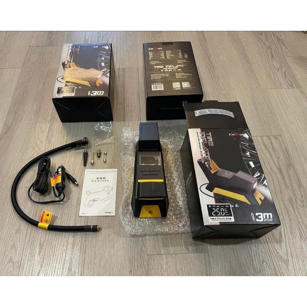 Máy bơm lốp xe hơi Hãng CARSUN , bơm điện oto 100W, có đèn pin ( Hàng Amazon Mỹ )