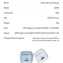 Củ sạc nhanh 30W Anker Zolo A2698 1 cổng USB-C ( bản F )- MÀU XANH