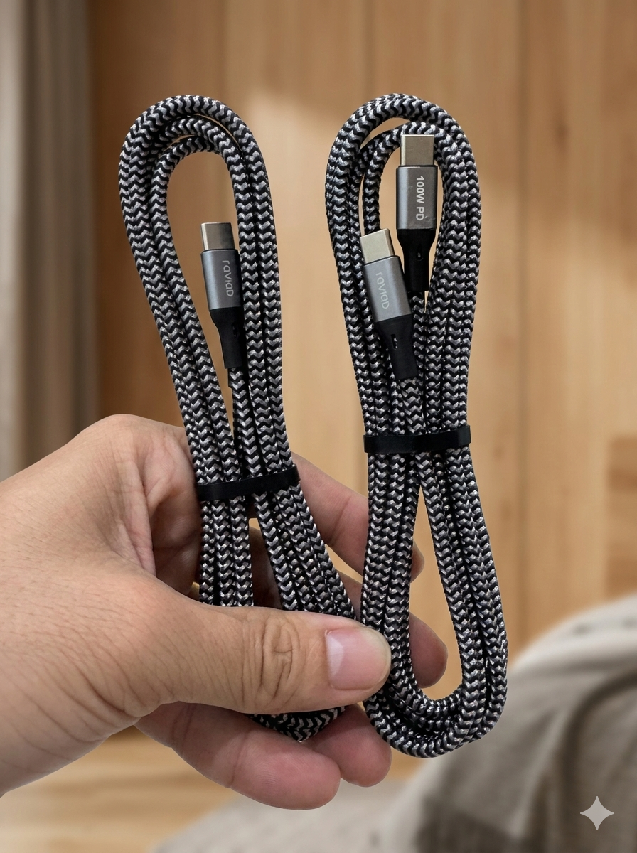 Cáp C to C Raviad 100w bọc dù siêu bền dài 1,8m