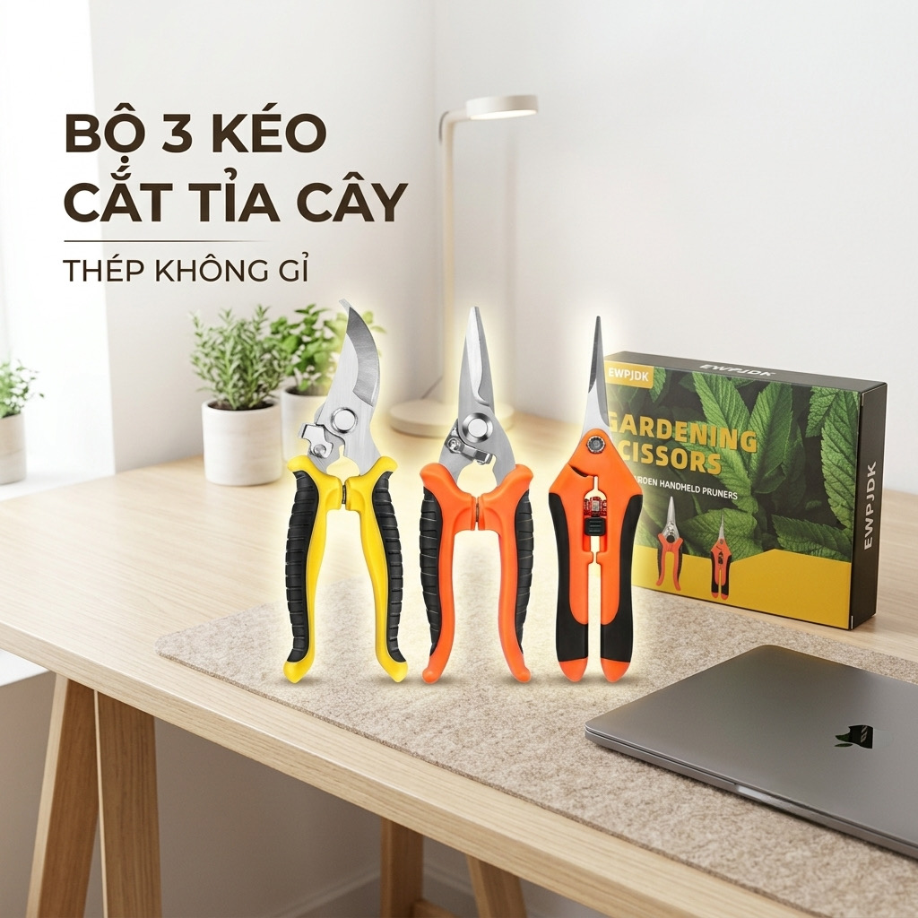 Bộ 3 Kéo Cắt Tỉa Cây Cảnh Cao Cấp hãng EWPJDK, Thép Không Gỉ