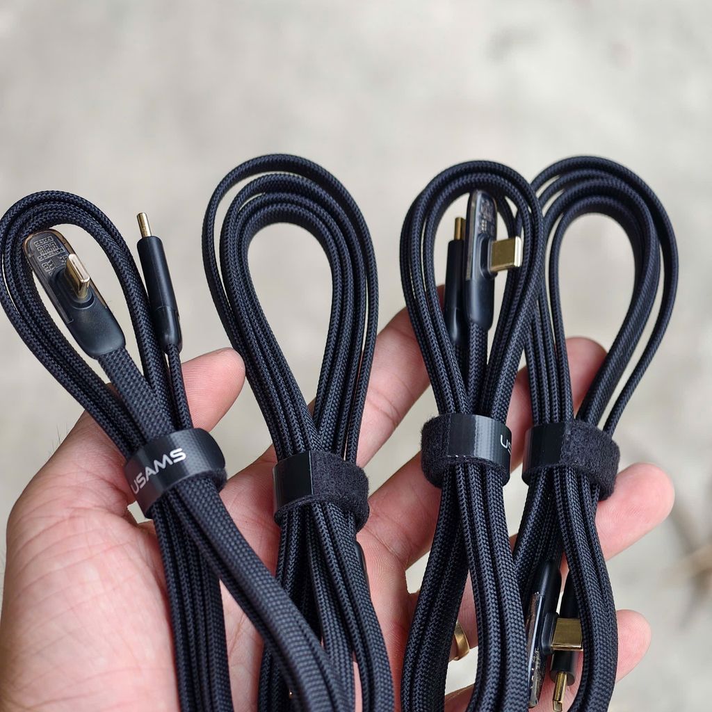 Cáp Sạc USAMS Dây Dẹt Bọc Dù Chống Rối – Thiết Kế Đầu Cắm Trong Suốt chữ L (1.2m)