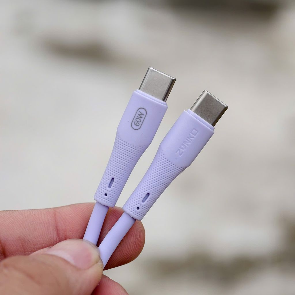 Cáp Sạc Nhanh ZUNKO USB-C to USB-C 1.6m - Màu Tím Nhạt Pastel Thời Trang - Silicon Siêu Bền