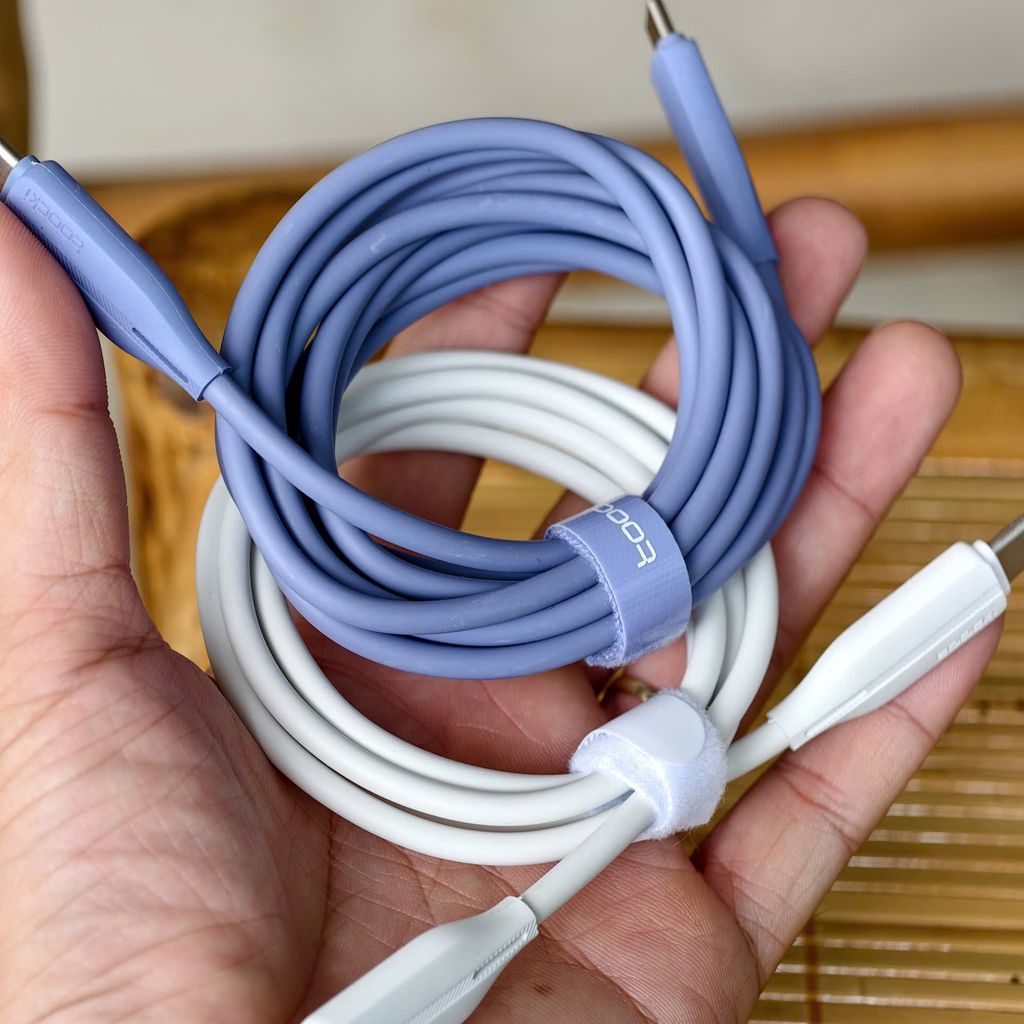 Cáp Sạc Toocki Type-C to Type-C Đầu Dẹt, Dây Dày Chống Rối - Trắng 1M & Tím 2M