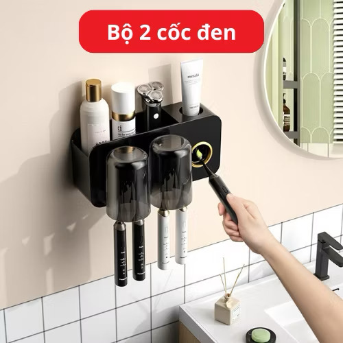 Bộ nhả kem tự động dán tường cốc mầu đen