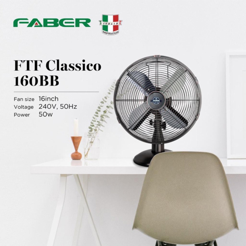 Quạt bàn Faber FTF CLASSICO 160BB, phong cách Retro, 4 cánh metal 16 inch, 50w, 3 tốc độ gió