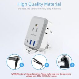 Ổ cắm du lịch Bestek type C, 7-in-1, USB-A, 1 cổng USB-C, 2 cổng USB-A, Công s…