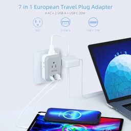 Ổ cắm du lịch Bestek type C, 7-in-1, USB-A, 1 cổng USB-C, 2 cổng USB-A, Công s…