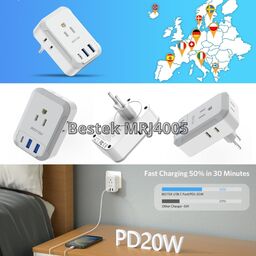Ổ cắm du lịch Bestek type C, 7-in-1, USB-A, 1 cổng USB-C, 2 cổng USB-A, Công s…