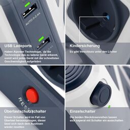 Ổ cắm đứng BESTEK 8 lỗ cắm,6 cổng USB, cáp 3m, 220-250V, 3600W Max, tiêu chuẩn…