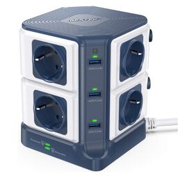 Ổ cắm đứng BESTEK 8 lỗ cắm,6 cổng USB, cáp 3m, 220-250V, 3600W Max, tiêu chuẩn…
