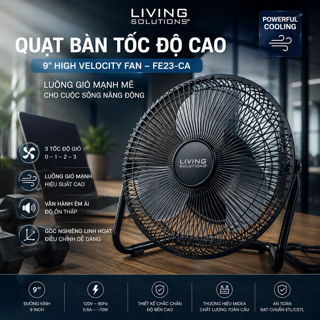Quạt bàn chân quỳ 9 inch Velocity.