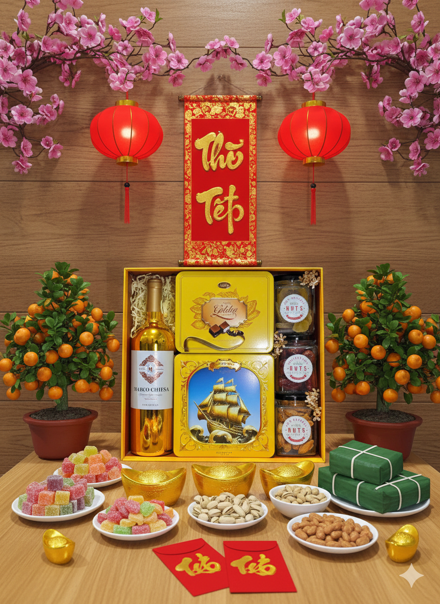 combo 3 hộp quà tết loại 2 chai rượu