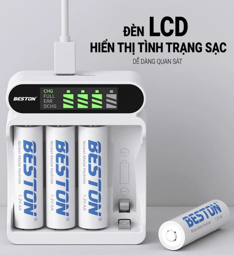 Bộ Sạc C9023L Pin Sạc Beston 1.2V AA AAA 4 pin dung lượng 600mAh đến 3300mAh dùng cho micro karaoke