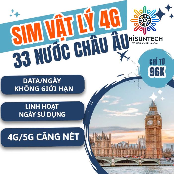 Sim vật lý du lịch Châu Âu 33 nước