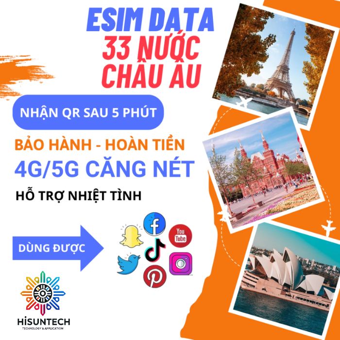 Esim du lịch Châu Âu 33 nước