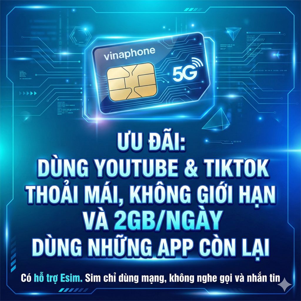 [Vinaphone] Sim Mạng 2GB/ngày + Dùng Youtube, TikTok thoải mái