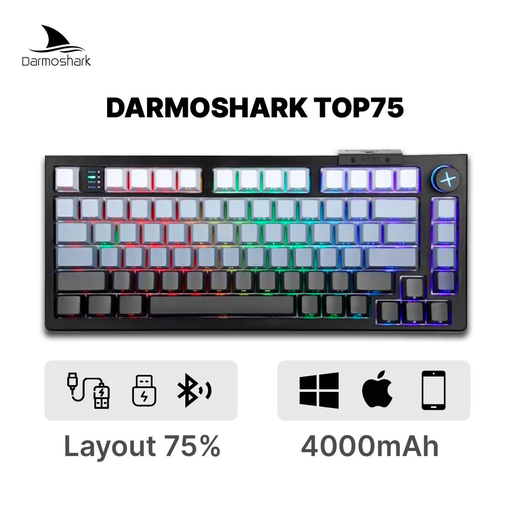 Bàn Phím Không Dây Darmoshark TOP75HE, 3 Chế Độ Kết Nối, Switch Từ Tính, Hot Swap