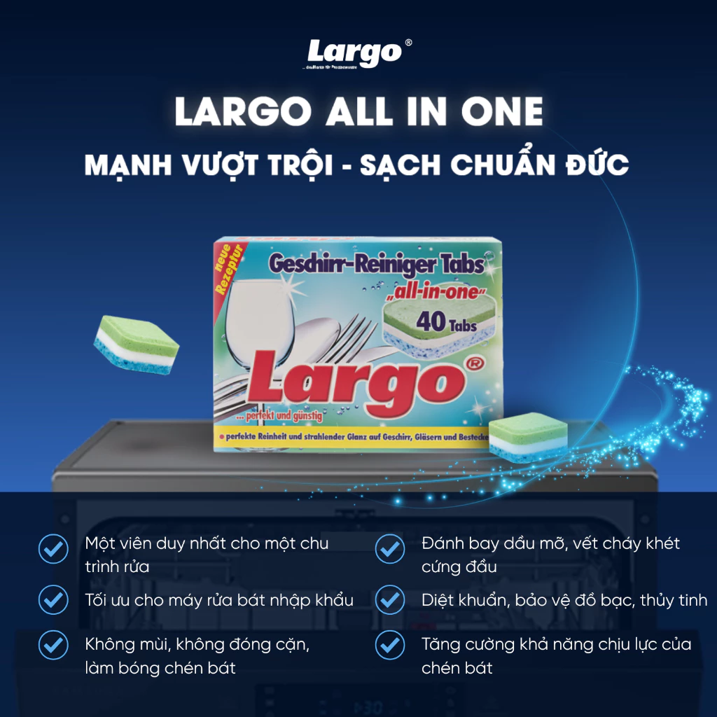 Kit quà tặng dùng thử Viên rửa bát Largo All in One và Largo Classic (4 viên)