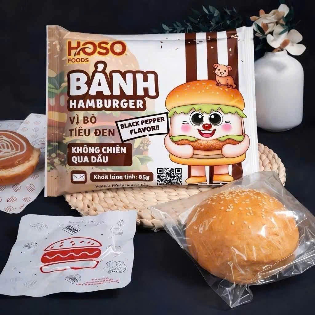 Bánh hamburger ăn liền thương hiệu Hoso Foods