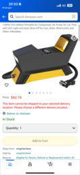 Máy bơm lốp xe hơi Hãng CARSUN , bơm điện oto 100W, có đèn pin ( Hàng Amazon M…