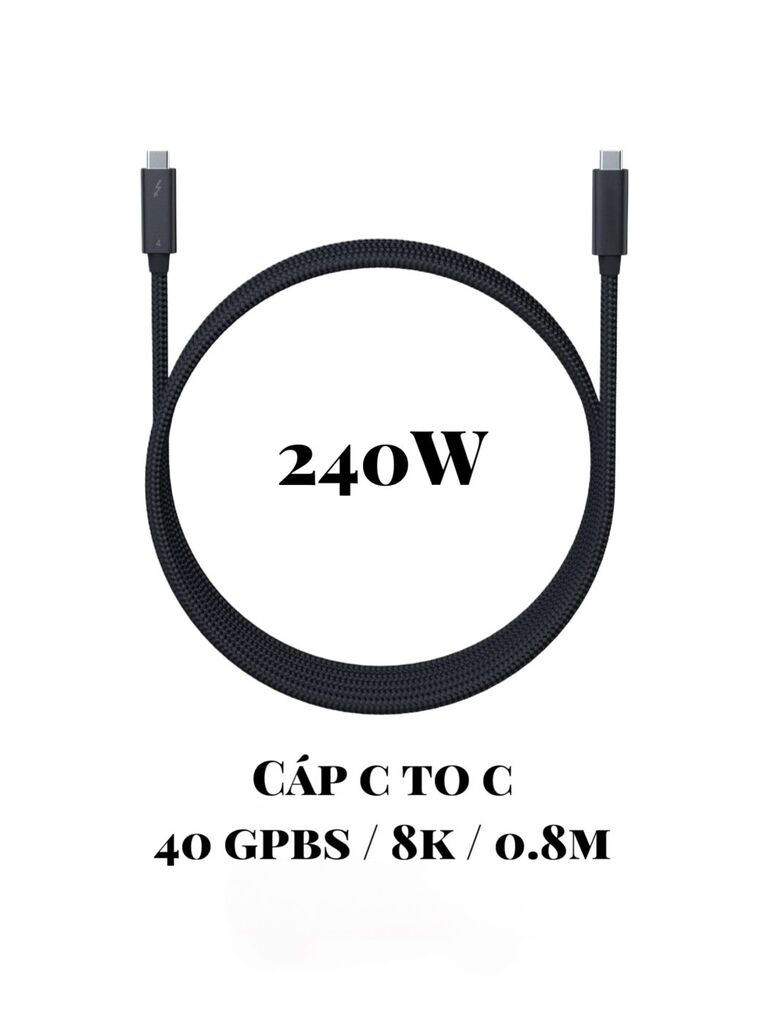 Cáp C to C dây dù , USB 4, 240w , tốc độ 40 Gbps , xuất hình ảnh 8K , dài 0.8m