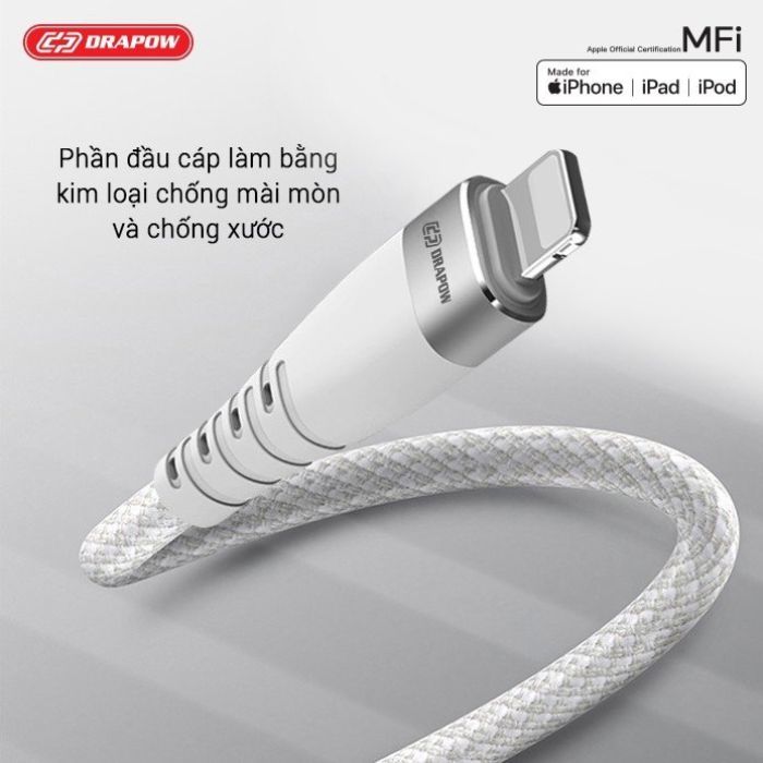 Dây cáp sạc nhanh dài 2M & 3M iPhone C to L chuẩn MFI hãng DRAPOW CF22 - Ảnh 2
