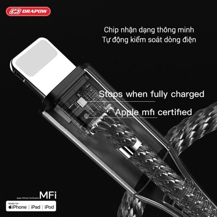 Dây cáp sạc nhanh 3M iPhone chuẩn MFI hãng DRAPOW CF23 - Ảnh 5