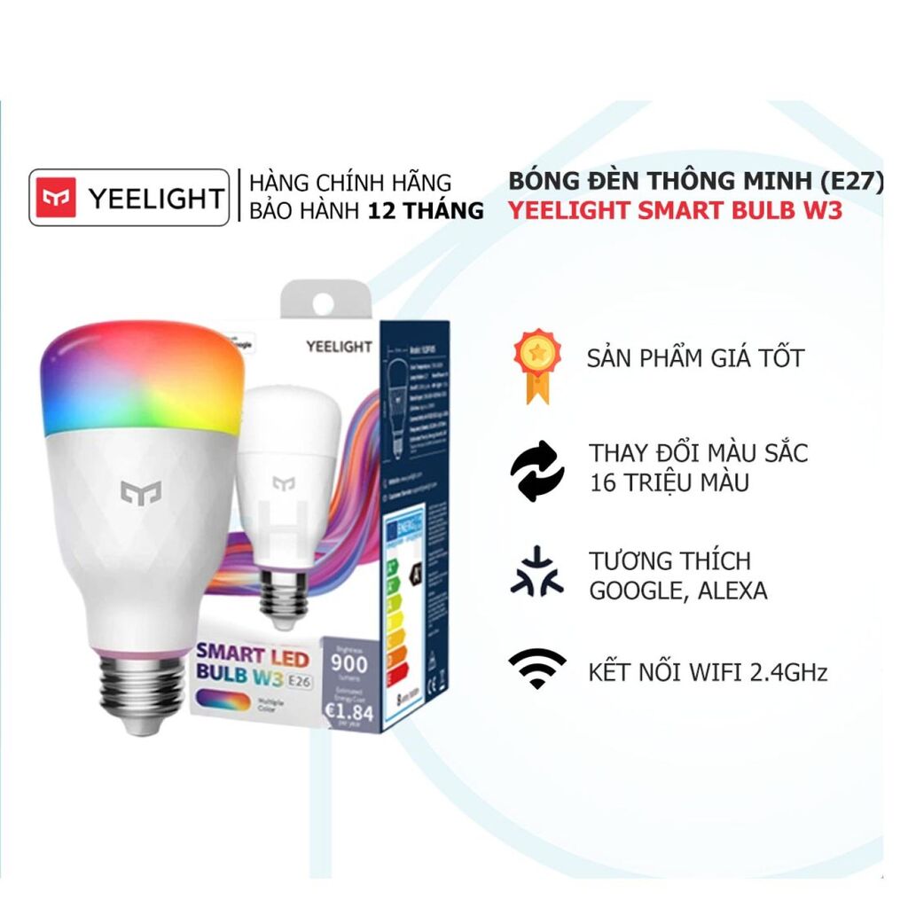 Bóng đèn LED thông minh XIAOMI Yeelight W3 E26/E27, điều khiển App, đèn RGB, bản quốc tế