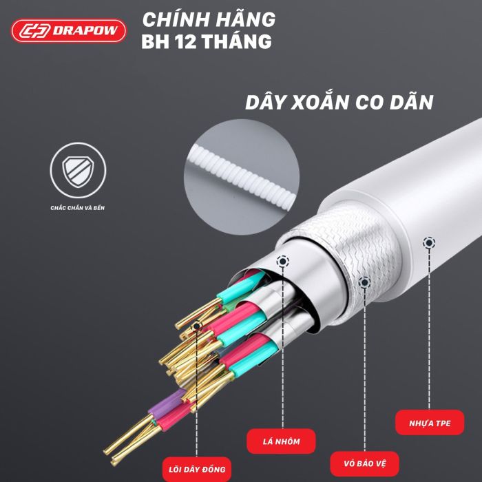 Tai nghe Drapow Twister C10 chính hãng nghe nhạc dây xoắn kéo dài , chân cắm 3.5mm - Ảnh 4