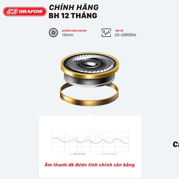 Tai nghe Drapow Twister C10 chính hãng nghe nhạc dây xoắn kéo dài , chân cắm 3.5mm - Ảnh 5