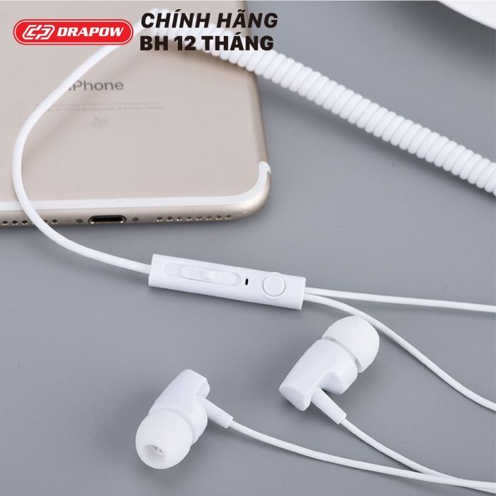 Tai nghe Drapow Twister C10 chính hãng nghe nhạc dây xoắn kéo dài , chân cắm 3.5mm - Ảnh 7