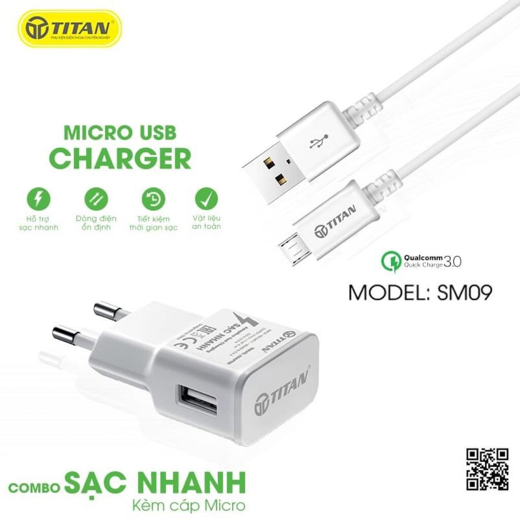 Bộ sạc nhanh chính hãng TITAN SM09 (kèm cáp Micro dài 25cm) - Ảnh 4