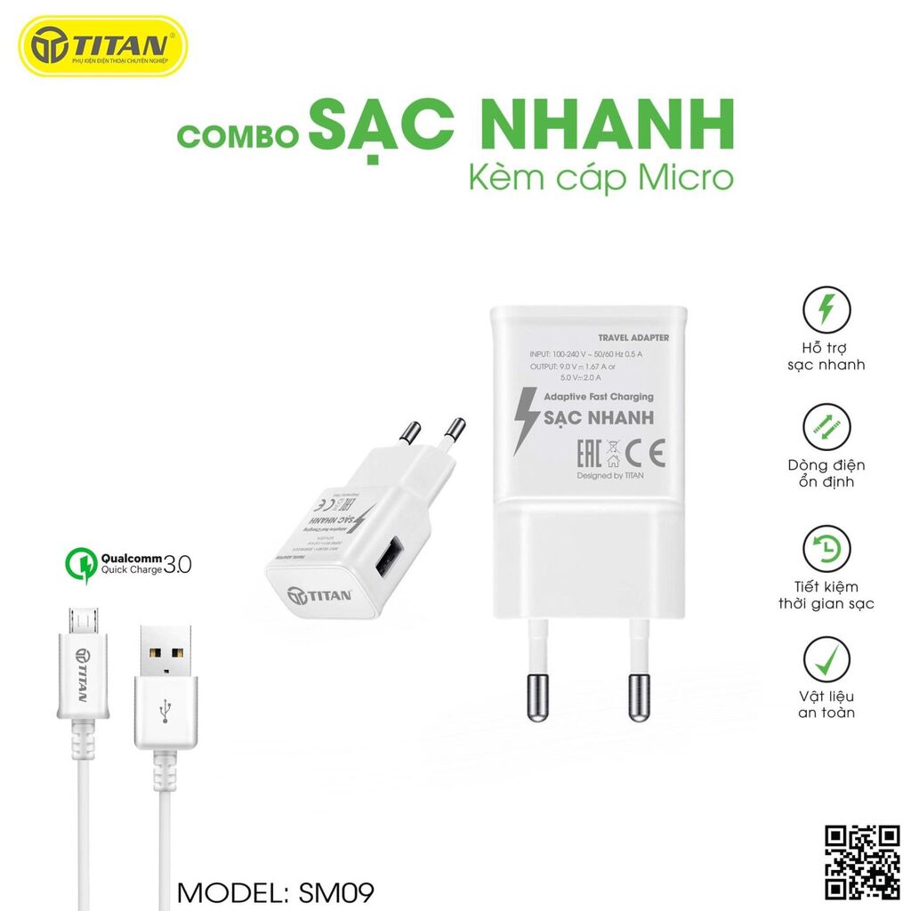 Bộ sạc nhanh chính hãng TITAN SM09 (kèm cáp Micro dài 25cm) - Ảnh 5