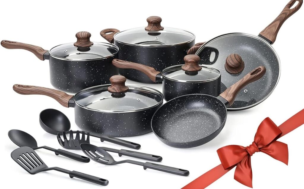 Bộ nồi,chảo 16 món hãng Allgetc ( Amazon Mỹ ) dùng được bếp từ,ko chứa PFOA, đạt chuẩn FDA Mỹ  - Ảnh 2