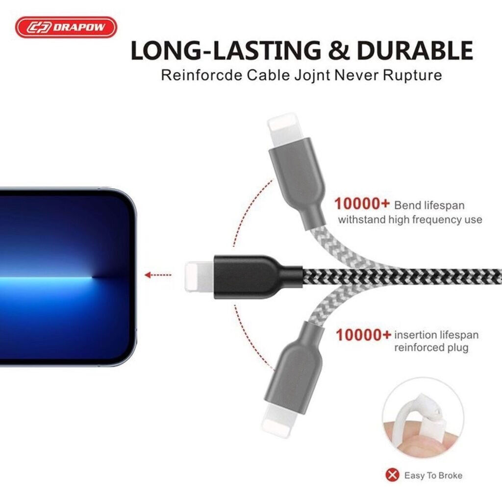 Cáp sạc dây dù iPhone - DRAPOW CZ08 siêu bền chống đứt - Ảnh 7