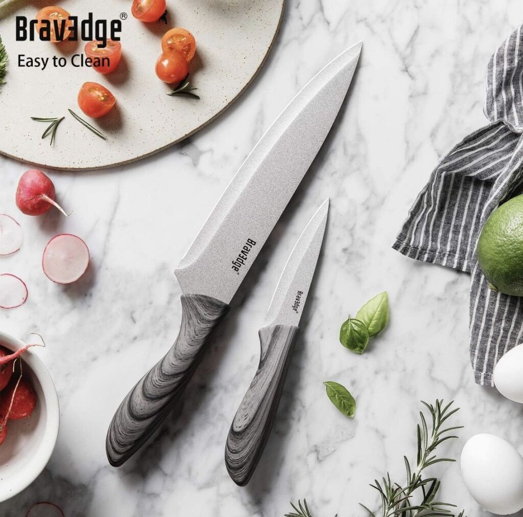 Bộ dao làm bếp chuyên nghiệp 5 món hãng Bravedge ( Amazon Mỹ ) thép không gỉ , có bọc dao - Ảnh 3