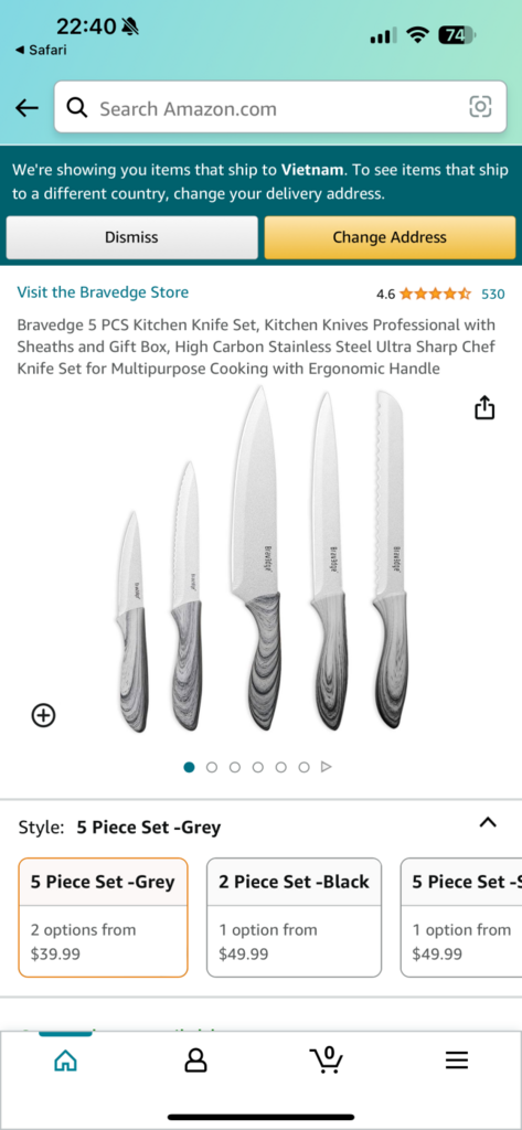 Bộ dao làm bếp chuyên nghiệp 5 món hãng Bravedge ( Amazon Mỹ ) thép không gỉ , có bọc dao - Ảnh 5