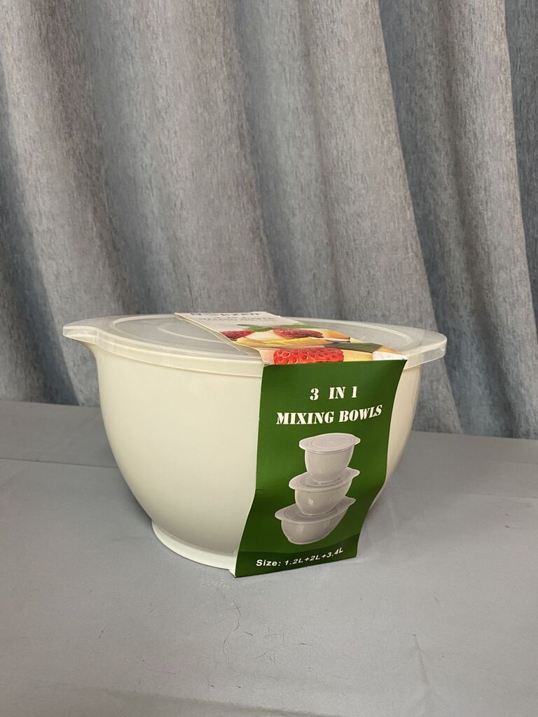 Bộ 3 Bát trộn nhựa Bokzen có nắp đậy cho nhà bếp, có thể xếp chồng lên nhau có vòi rót - Ảnh 2