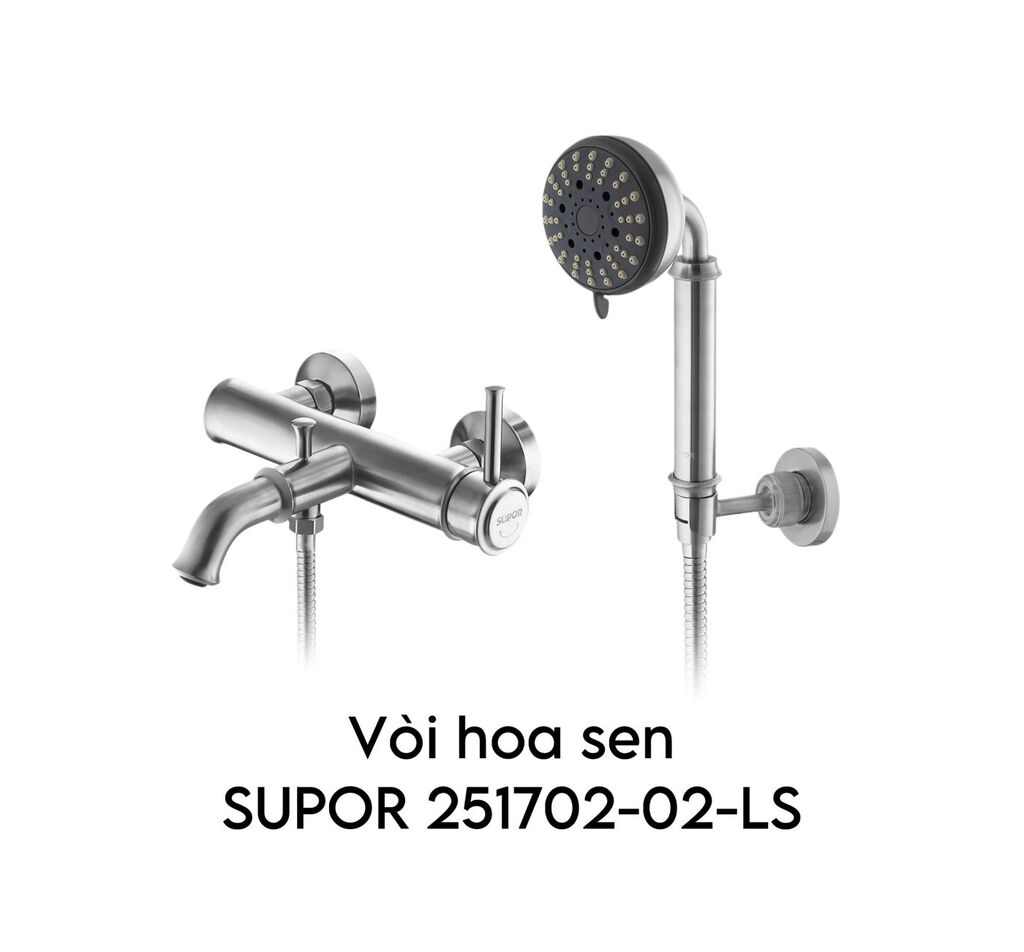 BỘ VÒI TẮM HOA SEN INOX SUPOR 251702-02-LS nóng lạnh