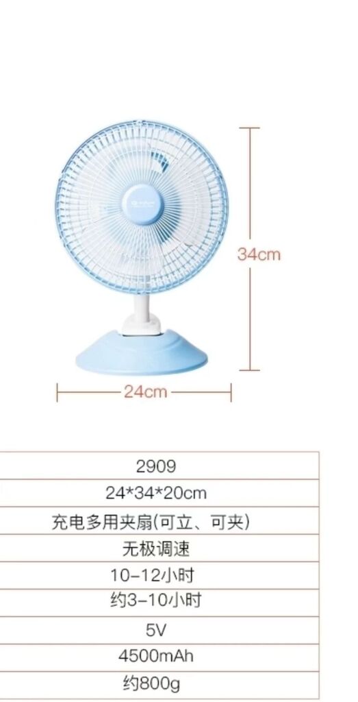 Quạt bàn tích điện Anyby L2909 , pin 4500mAh, chạy được bằng Pin dự phòng , thiết kế có thể kẹp - Ảnh 6